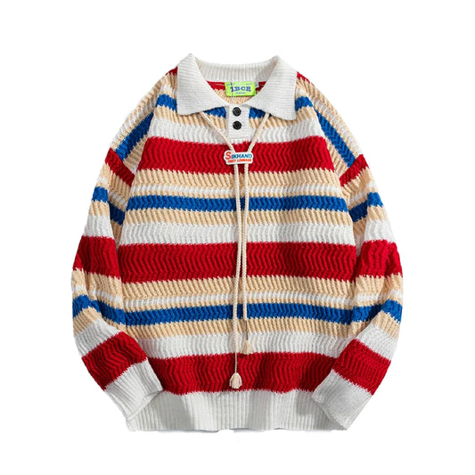 Rainbow Stripe POLO Neck Casual Sweater