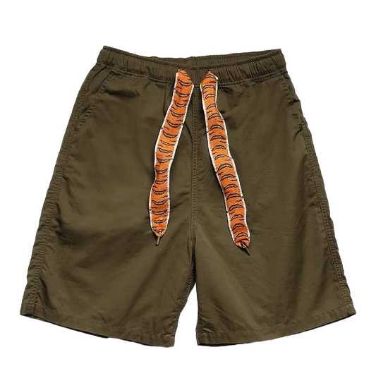 Two-tone Tiger Ribbon Cotton Casual Shorts